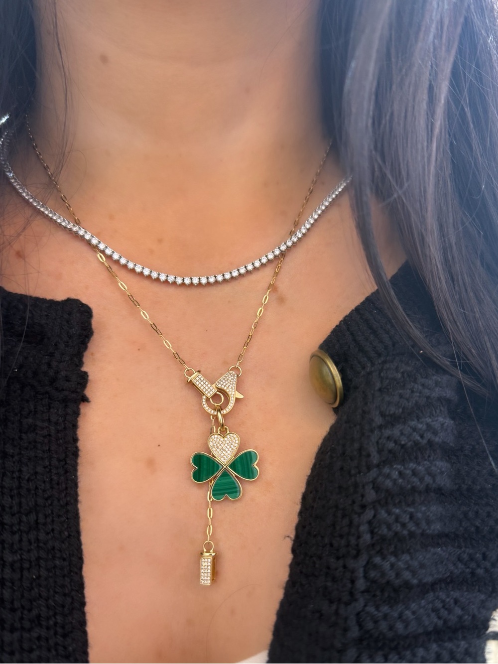 14k yellow gold diamond malachite clover/heart attachable charm